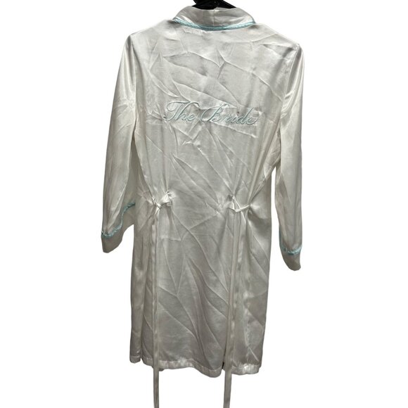 Linea Donatella The Bride White Satin Belted Robe Blue Trim Size Small Medium - Picture 1 of 8